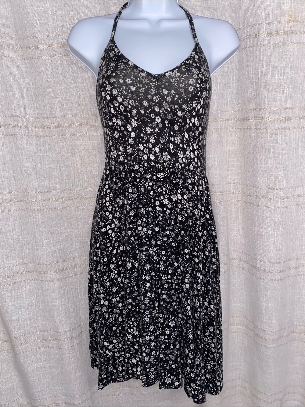 SO Perfectly Soft Black White Ditsy Floral Skater Dress S